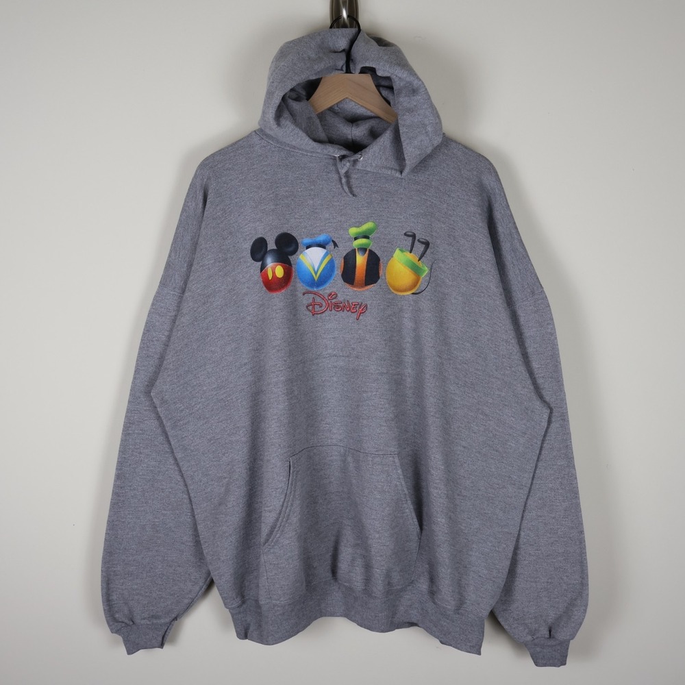 Vintage Y2K Disney Direct Mickey Goofy Donald Duck Pluto Hoodie Gray 2XL 29x28.5